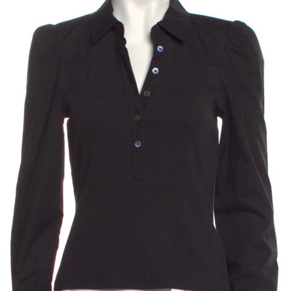 Veronica Beard Tops - Veronica Beard Coralee Puff-Sleeve Henley Top in Black - New With Tags